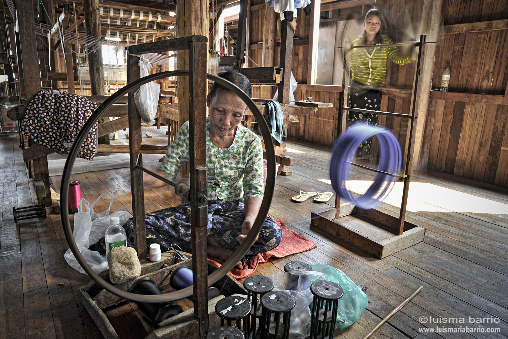 spinner woman weaver burma myanmar loom